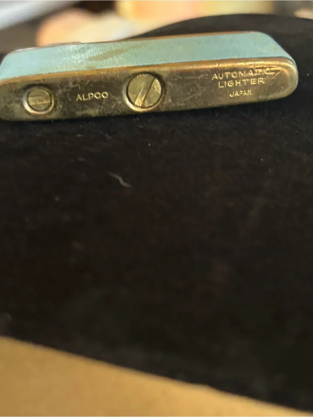 Vintage ALPCO Gold Tone and Light Blue Faux Leather Men's Pocket Lighter